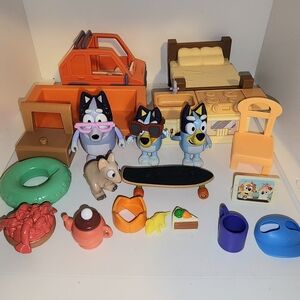 large lot of assorted BLUEY figures, vehicle, and accessories